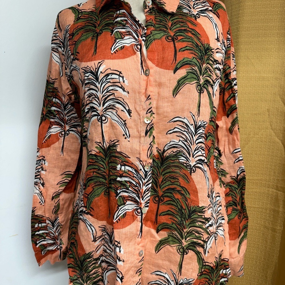 Nicole Miller Orange and Green Linen Shirt 100%